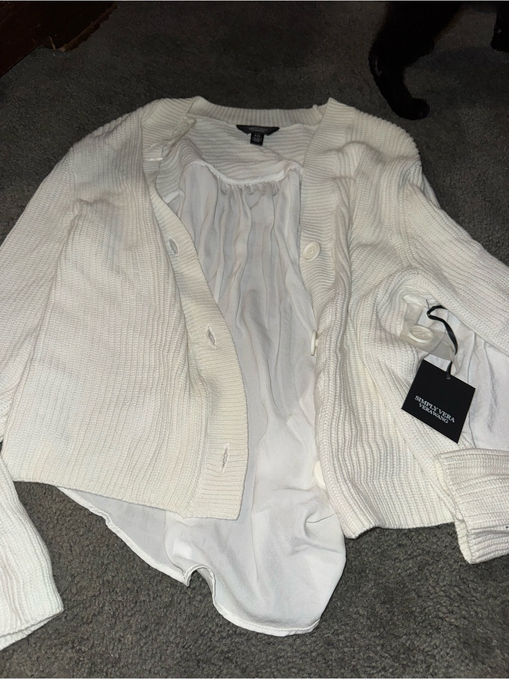 Simply Vera Vera Wang Cream Knit Cardigan with Blouse Overlay